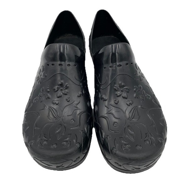 Dansko Pixie Black Floral Embossed Clogs Rubber EVA Slip Resist US 11.5-12 EU 42 - Picture 2 of 12